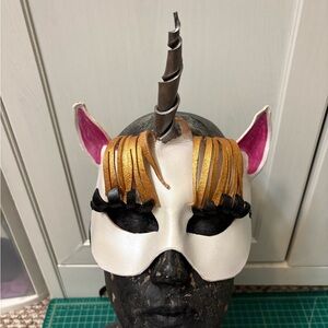 Unicorn Leather Mask with Gold and Pink Accents